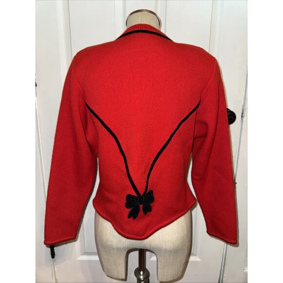 ASTRIFA Vintage Wool Sweater Gestrickte Tracht Germany Bow Red Black Holiday 40 - Picture 4 of 8